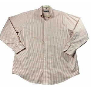 Kenneth Cole Reaction Regular Fit Non Iron Shirt Men 17/17.5 Orange Check 34/35